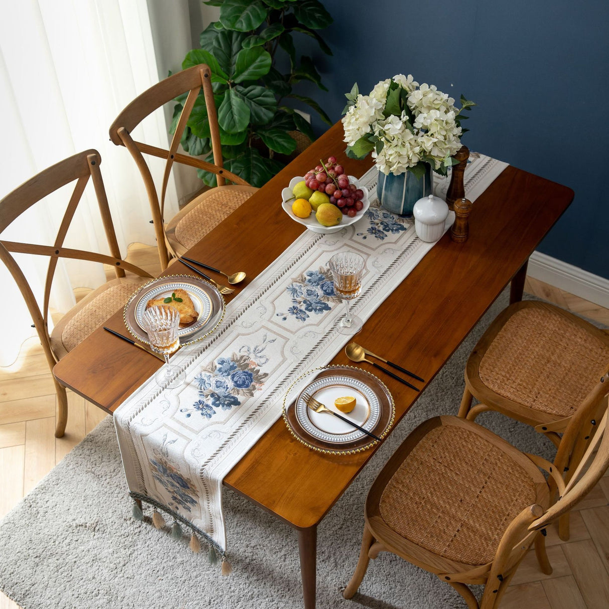 Stylish Jacquard Flowers Designed Table Runner ,Tassel Table Runner, Modern table setting, Housewarming gift