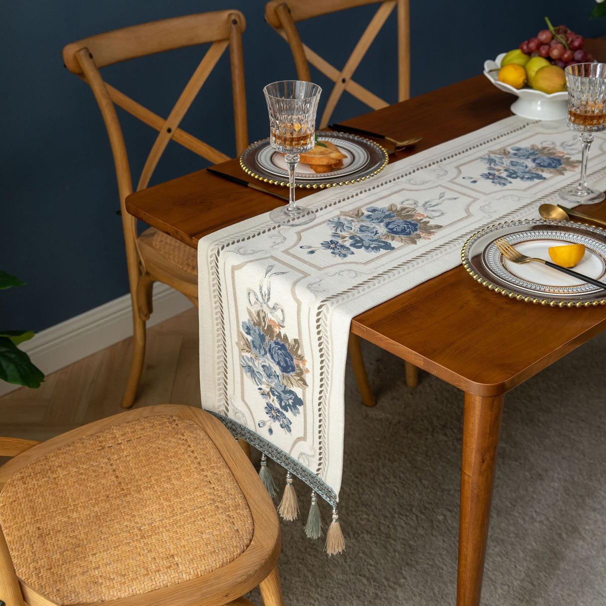 Stylish Jacquard Flowers Designed Table Runner ,Tassel Table Runner, Modern table setting, Housewarming gift