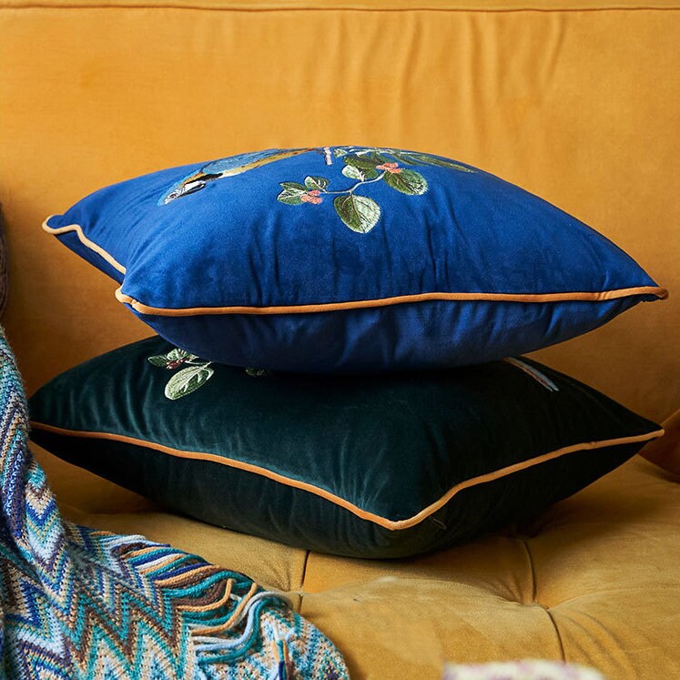 Velvet embroidery parrot embroidery cushion cover,Embroidery Pillow Covers, Available in two color,Decorative Pillows, Housewarming gift