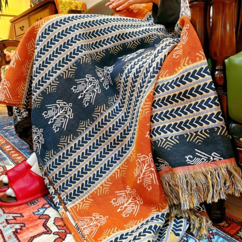 Boho Cotton Blanket 100% Cotton Bedcover Sofa Blanket,Throw with Tassels Bed Woven Cotton Blanket,Home Decor