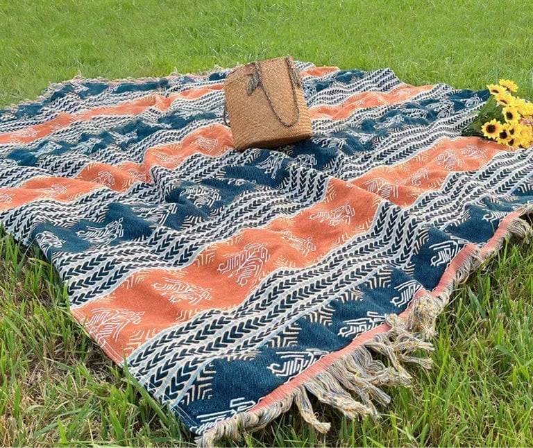 Boho Cotton Blanket 100% Cotton Bedcover Sofa Blanket,Throw with Tassels Bed Woven Cotton Blanket,Home Decor