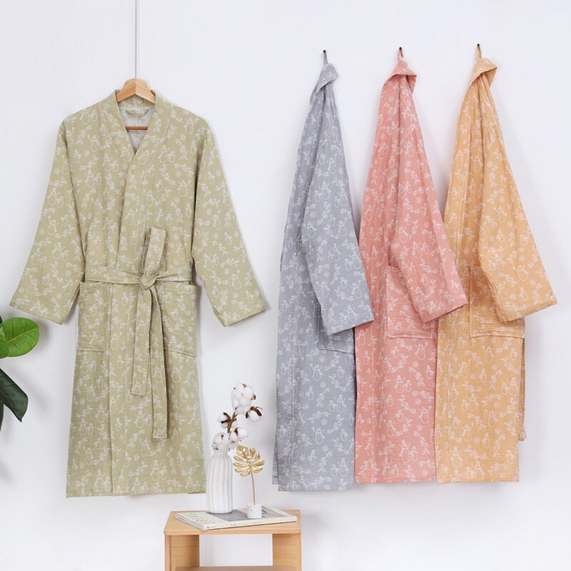 Double Layer Cotton Bathrobe Cotton Kimono Nightwear Couple Robe, Bathrobe for birthday gift & anniversary gift,Housewarming gift.
