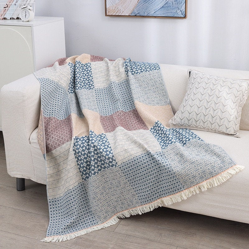 Cotton Blanket with tassel,cotton bedcover Sofa Blanket,Tassel Decorative King Size Bed Woven Cotton Blanket for summer,Housewarming gift
