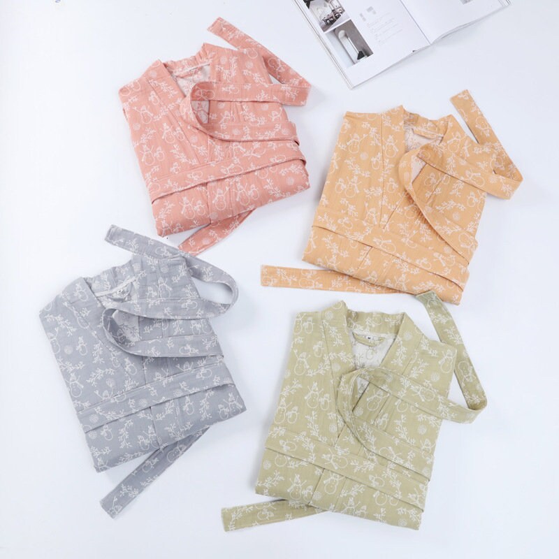 Double Layer Cotton Bathrobe Cotton Kimono Nightwear Couple Robe, Bathrobe for birthday gift & anniversary gift,Housewarming gift.