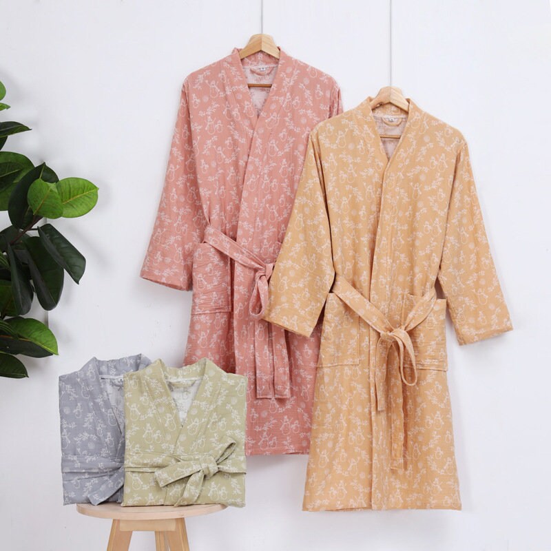 Double Layer Cotton Bathrobe Cotton Kimono Nightwear Couple Robe, Bathrobe for birthday gift & anniversary gift,Housewarming gift.