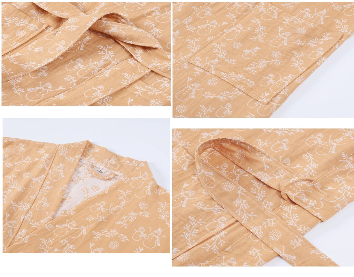 Double Layer Cotton Bathrobe Cotton Kimono Nightwear Couple Robe, Bathrobe for birthday gift & anniversary gift,Housewarming gift.