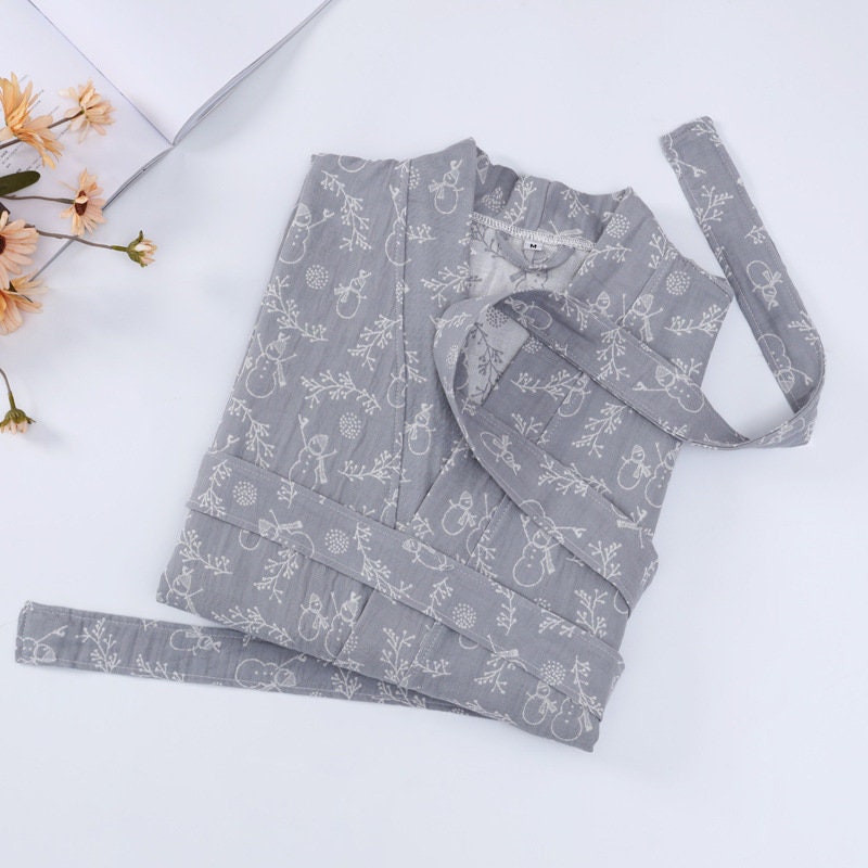 Double Layer Cotton Bathrobe Cotton Kimono Nightwear Couple Robe, Bathrobe for birthday gift & anniversary gift,Housewarming gift.