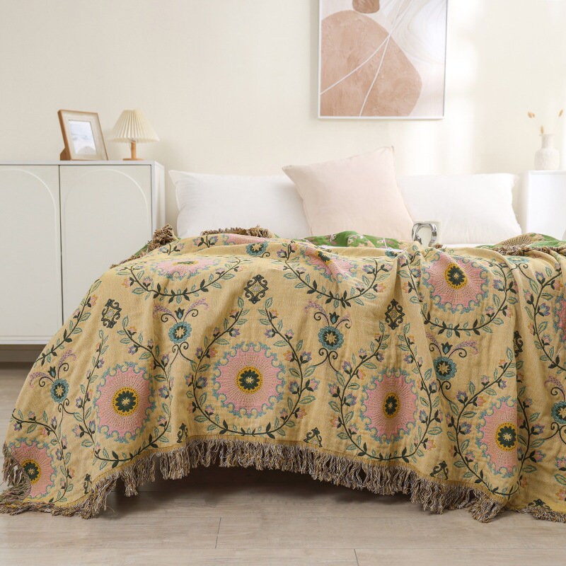 Four Layers Cotton Blanket 100% cotton bedcover Sofa Blanket, Double-Sided Use Sofa Throw Blanket for Queen Size Bed,Housewarming gift