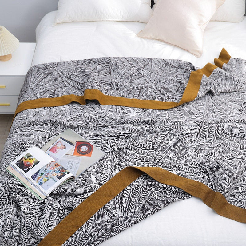 Long staple Cotton Throw Bed Cover 100% cotton Muslin Sofa Throw Decor, Double-sided Bed Throw Blanket, 230x250cm / 90x98"Housewarming gift.