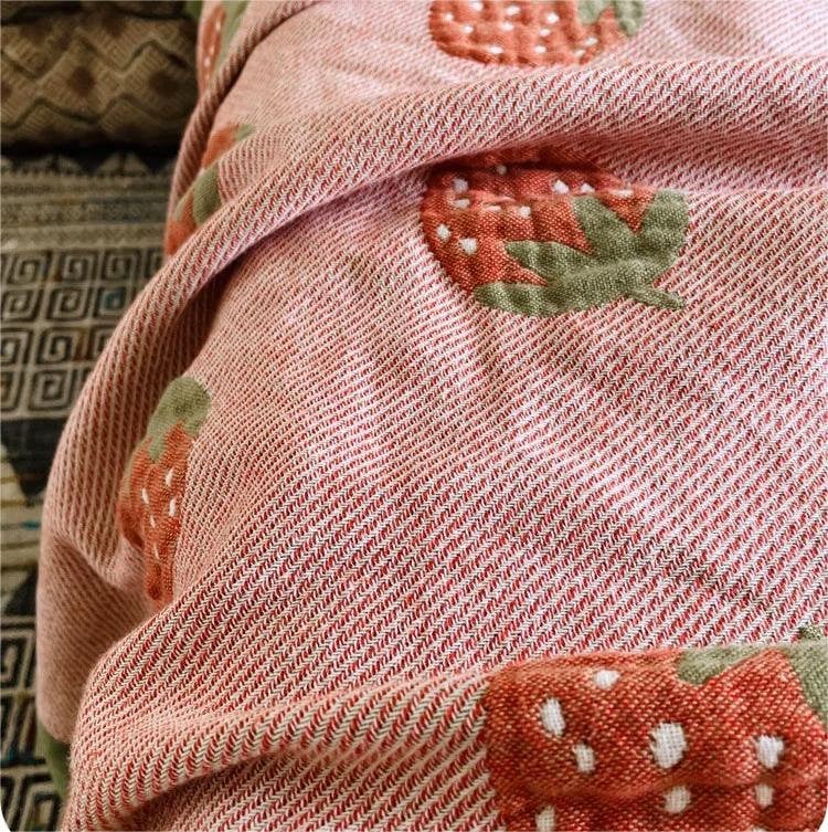 Pink strawberry cotton blanket 100% cotton, Bedcover sofa blanket, 90x98" Children Bedspread nap blanket cotton throw,Gift for Home, Decor