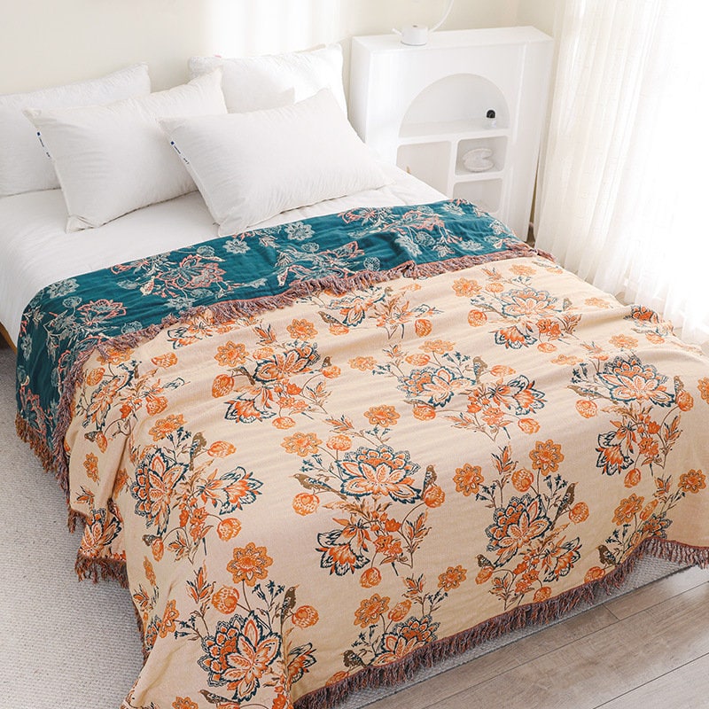 Cotton Blanket Tassels Double-sided Woven Home Decor Bedding,Cozy Nap Throw Blanket,Tassels Throw,200x230cm(79x90"),Housewarming gift.