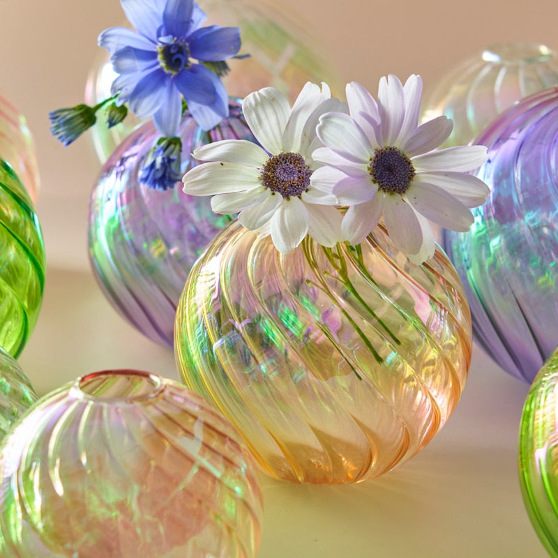 Colourful Glass Globe Vase - Swirl