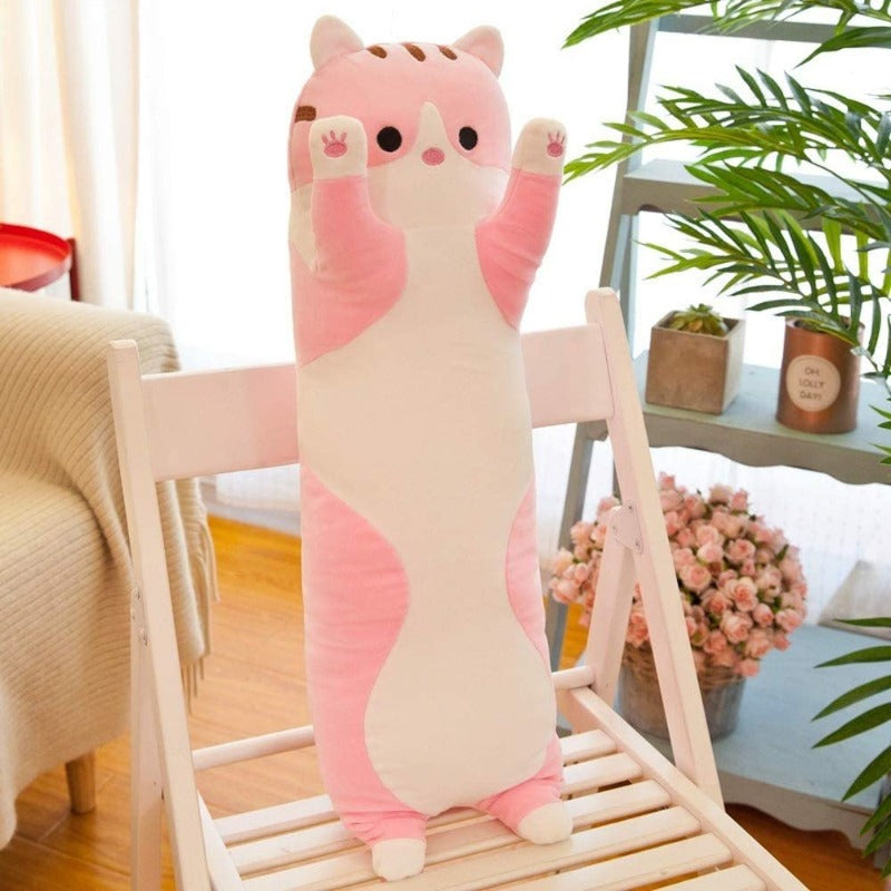 Soft Stuffed Kitten Long Sleeping Pillow For Kids
