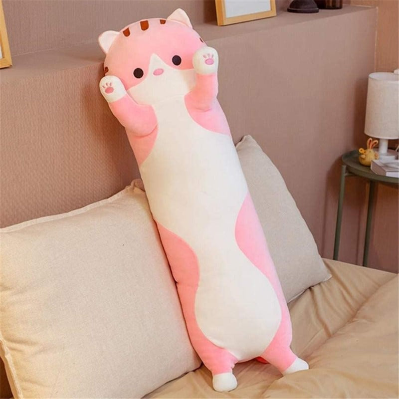 Soft Stuffed Kitten Long Sleeping Pillow For Kids
