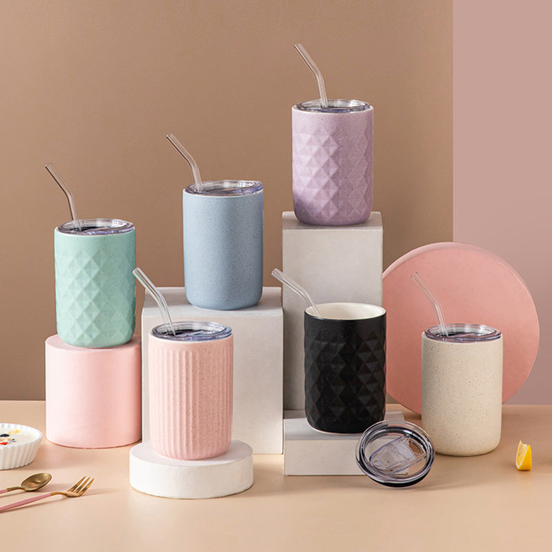 Ceramic Mug with Straw | Solid Color