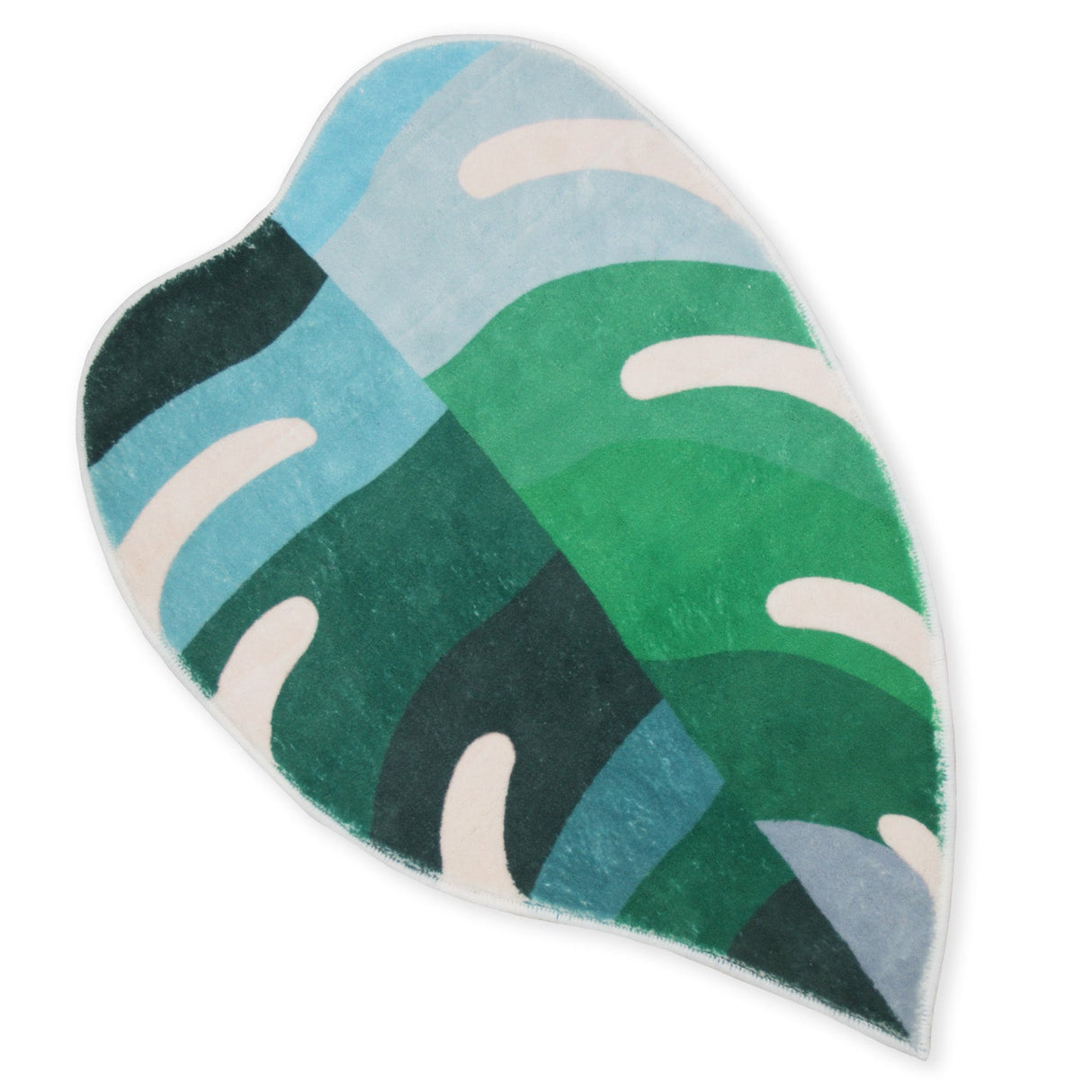 Feblilac Monstera Leaf Tufted Bath Mat – Tropical Plant Shaped Rug in Blue-Green Tones, Nature-Inspired Bathroom Decor