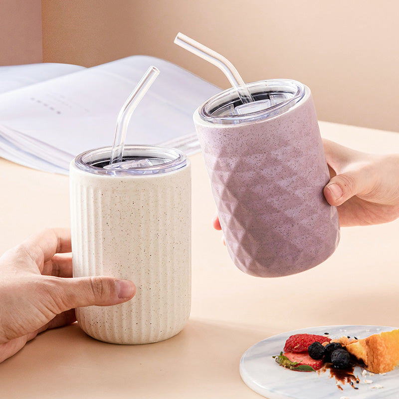 Ceramic Mug with Straw | Solid Color