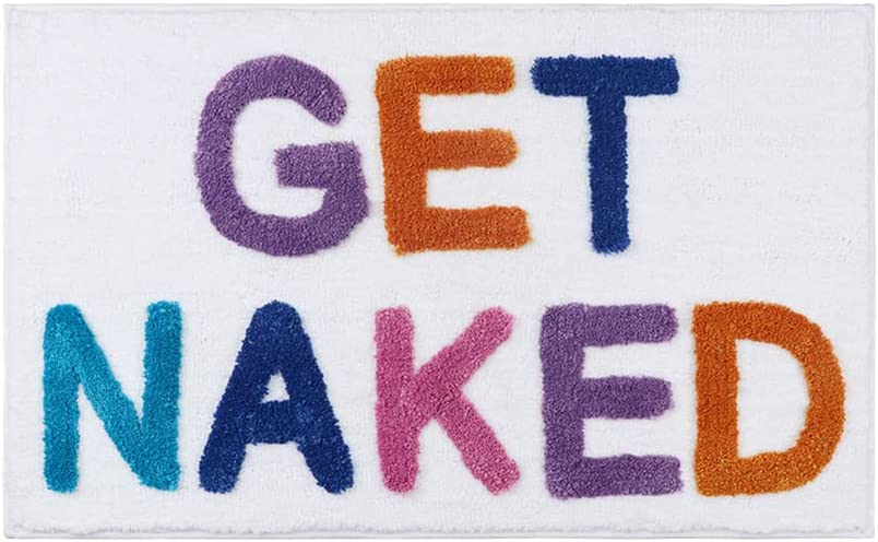 Feblilac Colorful Get Naked White Ground Bathroom Mat, 50x80cm Bathroom Rug, Plush Water-Absorbent , Anti Slip Toilet Mat, Art Bathroom Mats, Best Bath Rugs