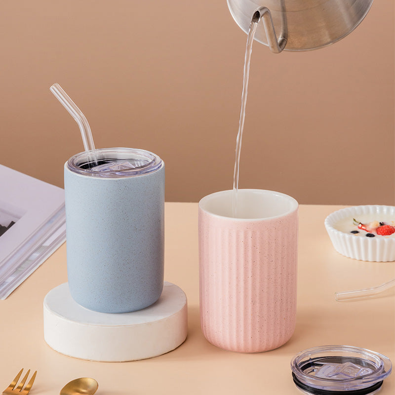 Ceramic Mug with Straw | Solid Color