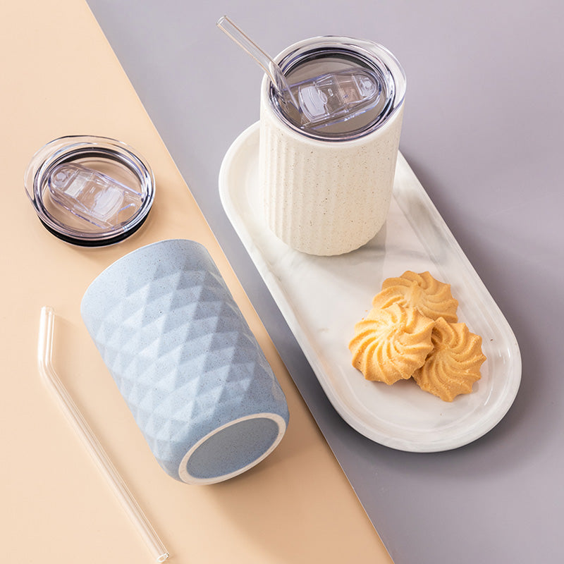 Ceramic Mug with Straw | Solid Color
