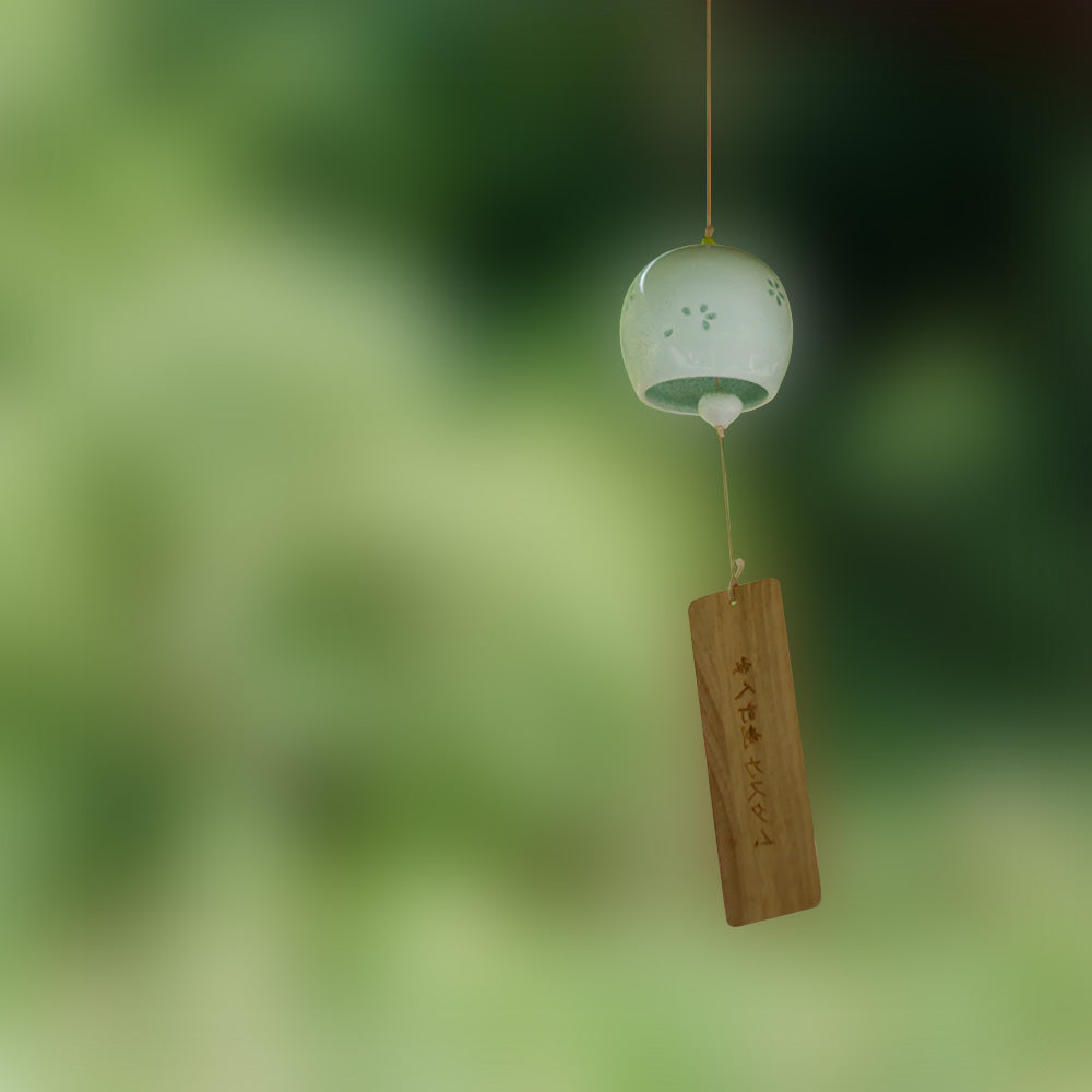 Japanese Ceramic Wind Chimes, Sakura Bell Rings, Hanging Garden Wind Chimes, Home Garden Decoration, Cyan