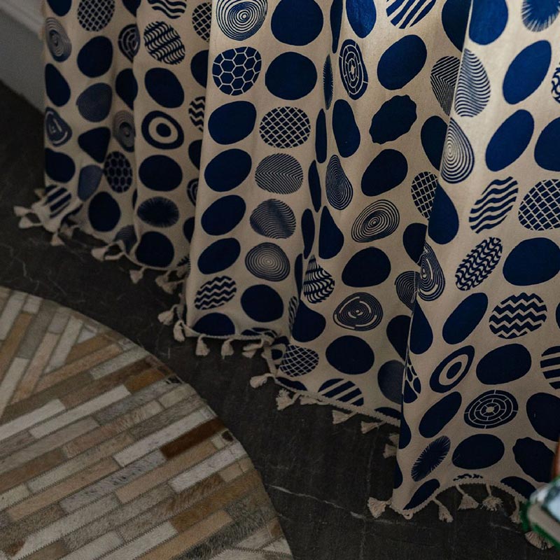 Blue Circle Pattern Light Filtering Curtain