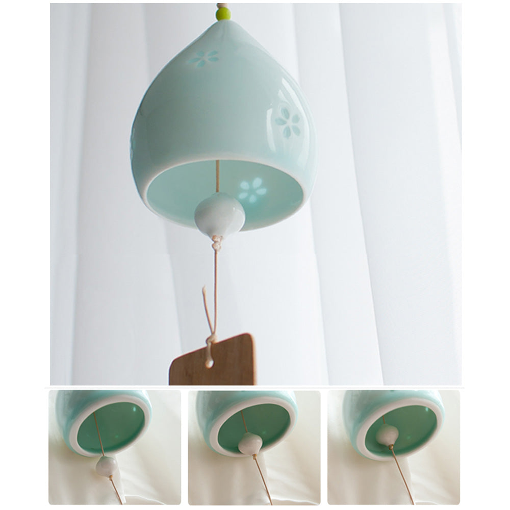 Japanese Ceramic Wind Chimes, Sakura Bell Rings, Hanging Garden Wind Chimes, Home Garden Decoration, Cyan
