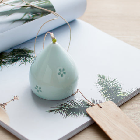 Japanese Ceramic Wind Chimes, Sakura Bell Rings, Hanging Garden Wind Chimes, Home Garden Decoration, Cyan