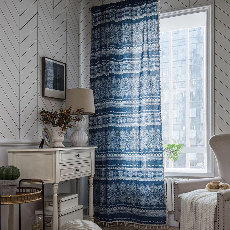 Blue Denim Texture Light Filtering Curtain