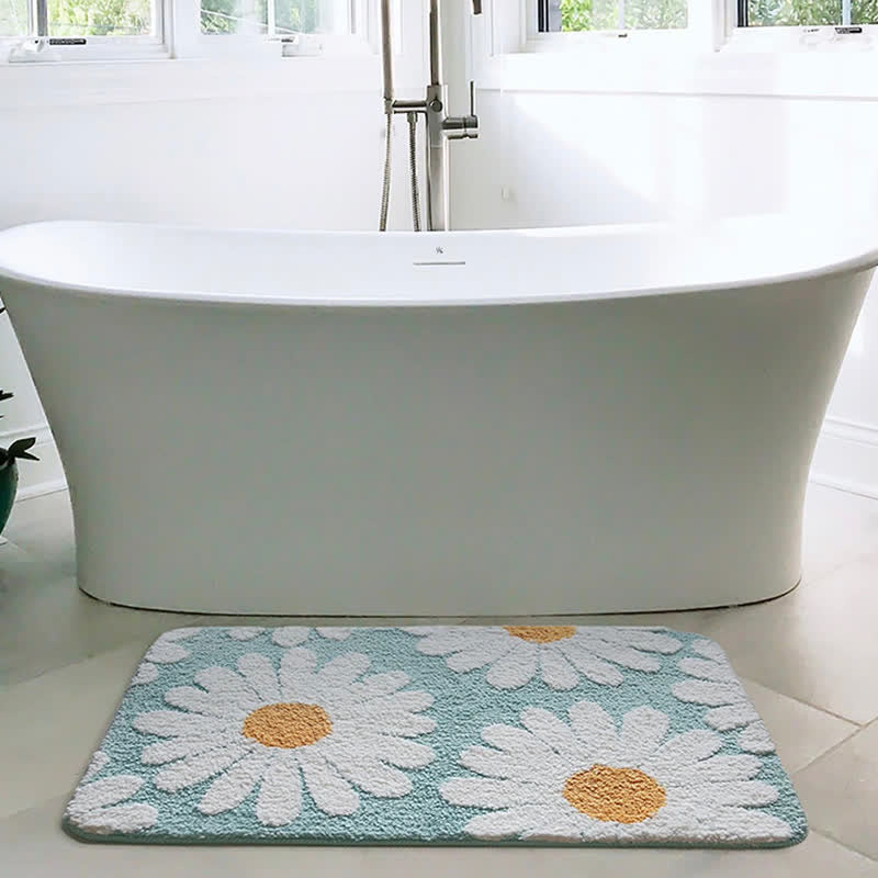 Blue Daisy Pattern Non-Slip Door Rug