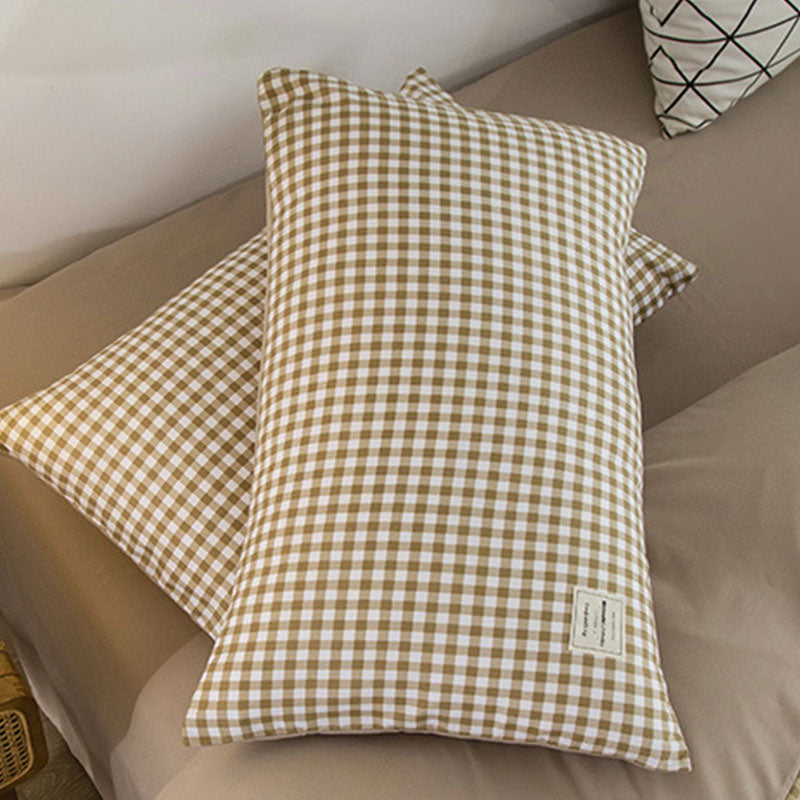 Beige Plaid Quilt Cover Bedsheet & 2*Pillowcases (4PCS)