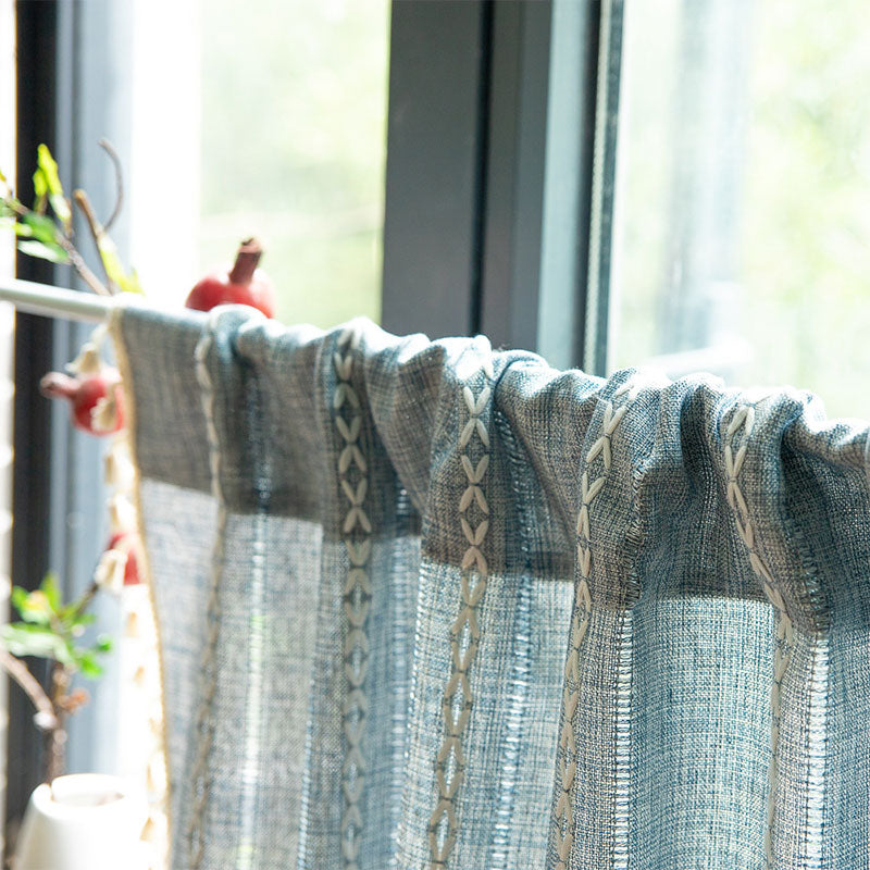 Beige Tassel Flax Tier Curtain