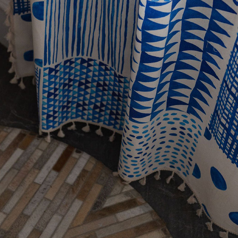 Blue White Patchwork Light Filtering Curtain