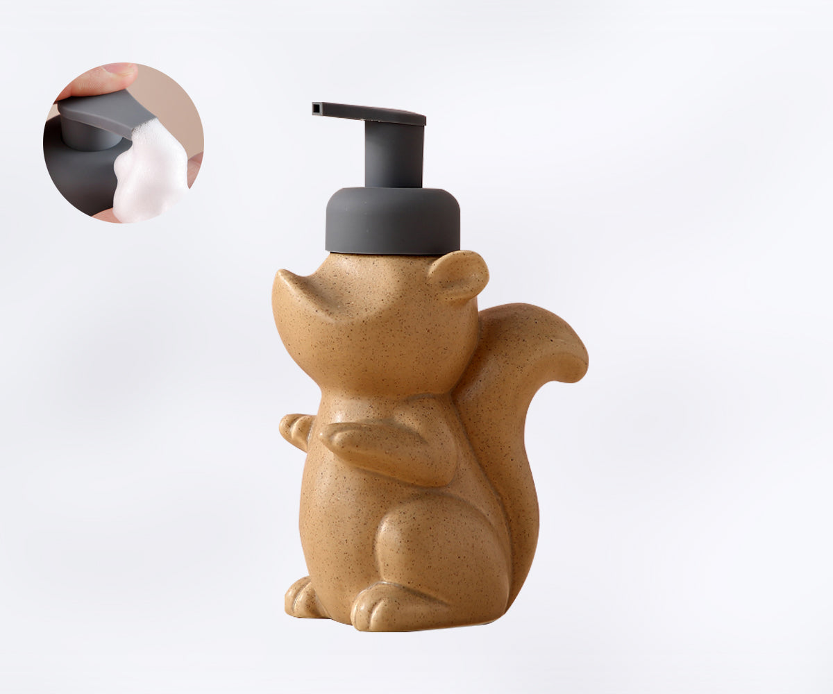 Ceramic Soap Dispenser, Squirrel Foaming Pump Bathroom Bottle, Animal Design, Refillable Reusable Lotion Pump for Bathroom Kitchen, 510ml/17.2oz