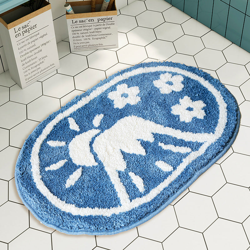 Blue Fuji Mountain and Sakura Blossom Bath Mat