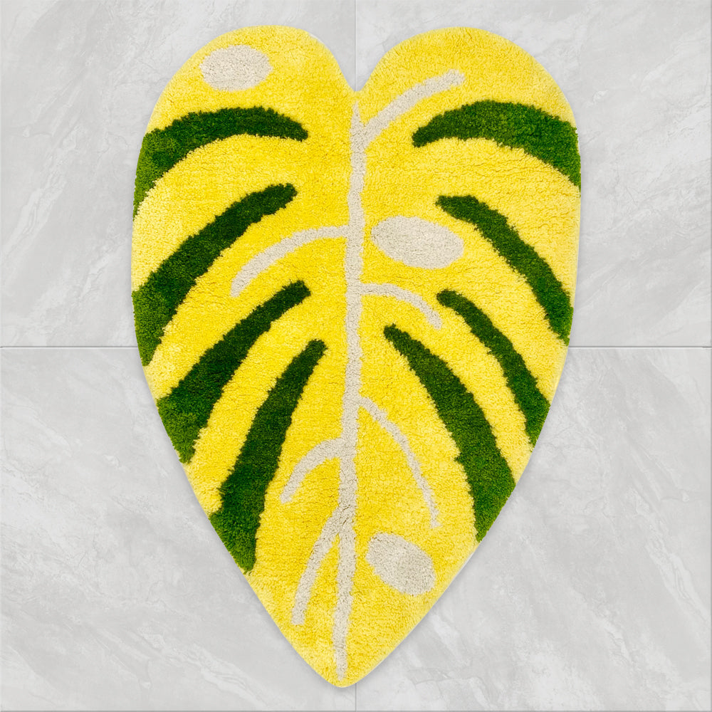 Feblilac Soft Yellow and Green Leaves Bathroom Rug, 23.6"x35.4", Floral Non Slip Bathmat, Green Plants Bathroom Rugs, Light Green Anti Slip Toilet Mat, Soft Thick Bathroom Carpet, Art Bathroom Mats, Best Bath Rugs, Hot Shower Mat Non Slip, Toilet Rug