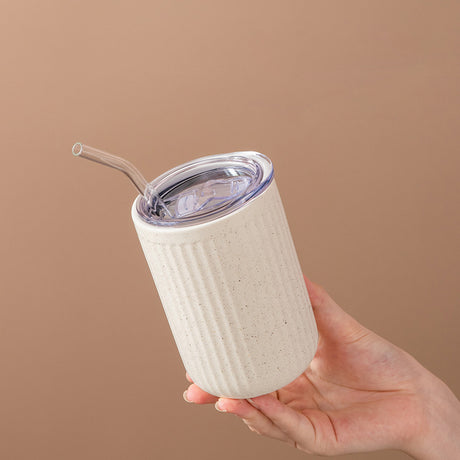 Ceramic Mug with Straw | Solid Color