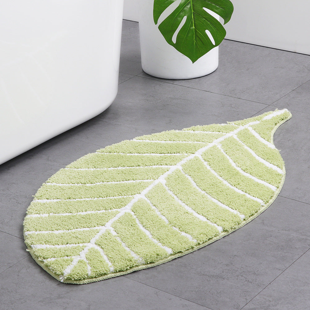 Feblilac Soft Green Leaves Bathroom Rug, 19.6'' x 37.4'', Floral Non Slip Bathmat, Green Plants Bathroom Rugs, Light Green Anti Slip Toilet Mat, Soft Thick Bathroom Carpet, Art Bathroom Mats, Best Bath Rugs, Hot Shower Mat Non Slip, Toilet Rug