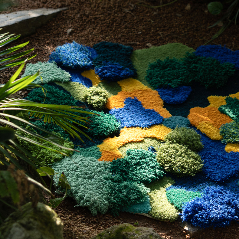 Feblilac 3D Blue-Green-Yellow Moss Wool Area Rug, Multiple Sized Floral Bedroom Mat, Plants Tufted Area Carpet/Tundra/Forest/Moss Rug/Art/Kids Play Rugs Carpet/Nursery/Bedside/Wool Rugs/Meadows Rug/Customized Rugs/Comfy Rugs, Hot Bedroom Mat
