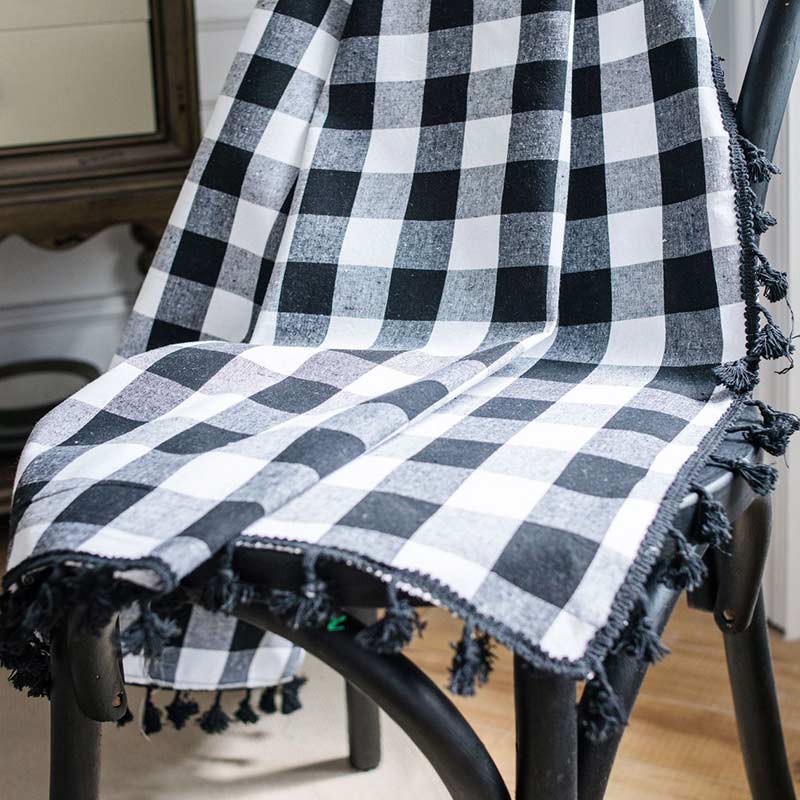 Black & White Plaid Cotton Linen Curtain