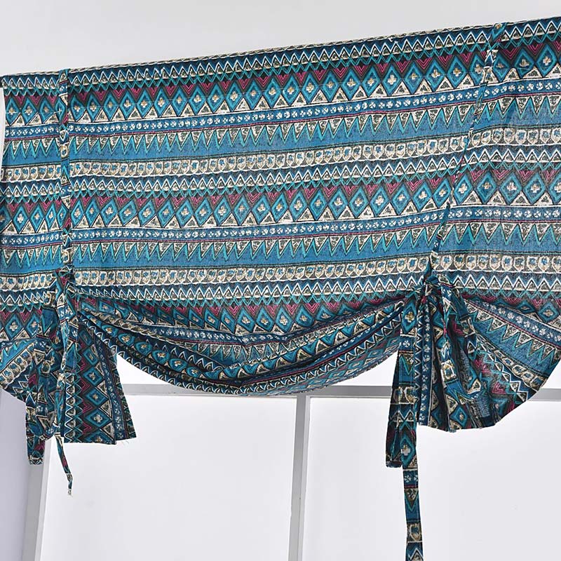 Blue Pattern Tier Curtain with Fixed Rope