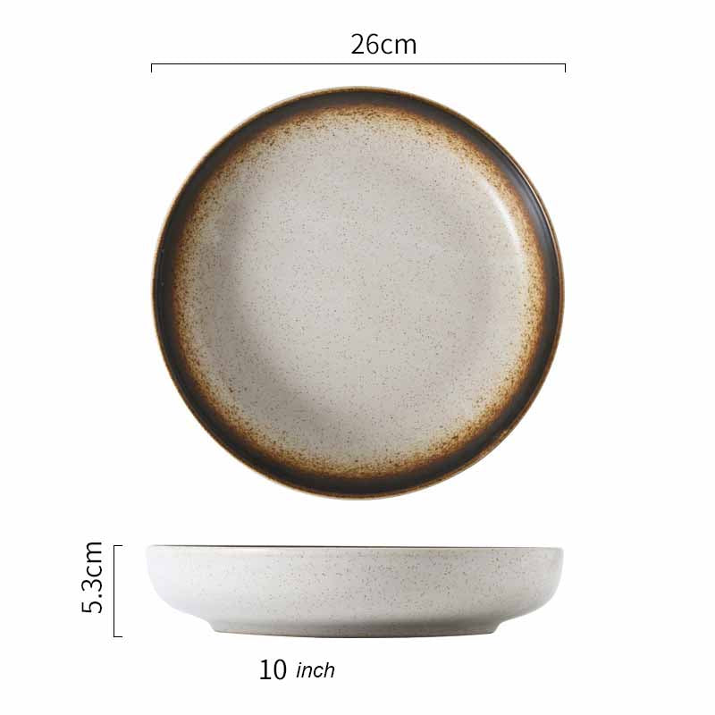 Japanese Deep Round Ceramic Dish Plate, Restaurant Home Salad Dish Plate, Kitchen Creative Cutlery Soup Plate