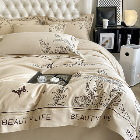 100% Cotton Sueding Flower Print Duvet Cover Bedding Set