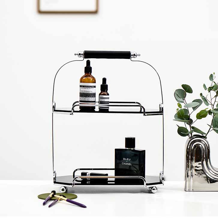 Nordic Style Light Luxury Silver Iron Art Acrylic Double Octagonal Storage Rack Black/Silver/Cream, Cosmetics Shelves, Jewelry Tray, Decoration Tray