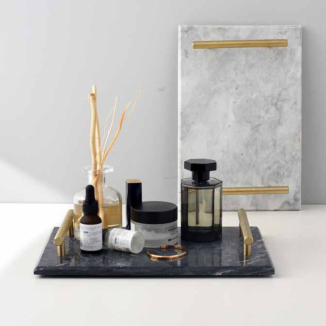 Nordic Style Natural Marble Gold Handle Tray, Service Plate, Jewelry Tray, Decoration Tray
