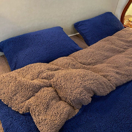 Poly Color Matching Berber Fleece Duvet Cover Bedding Set