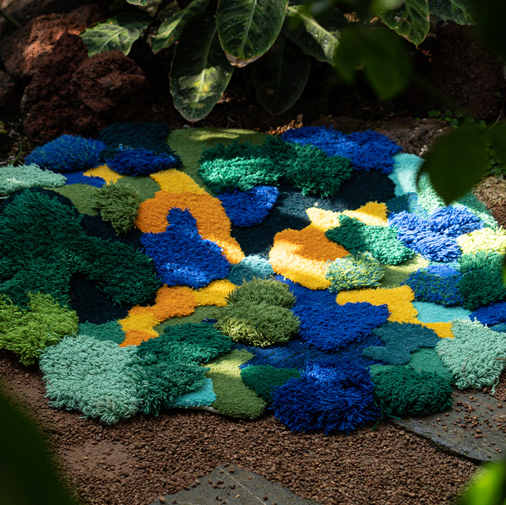 Feblilac 3D Blue-Green-Yellow Moss Wool Area Rug, Multiple Sized Floral Bedroom Mat, Plants Tufted Area Carpet/Tundra/Forest/Moss Rug/Art/Kids Play Rugs Carpet/Nursery/Bedside/Wool Rugs/Meadows Rug/Customized Rugs/Comfy Rugs, Hot Bedroom Mat