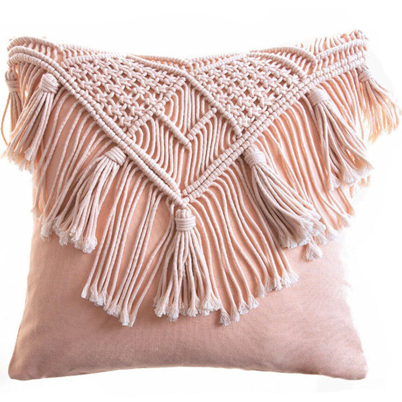 Macrame Tassels Pillow Cover, Boho Style Handmade Woven Cover
