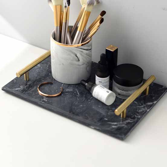 Nordic Style Natural Marble Gold Handle Tray, Service Plate, Jewelry Tray, Decoration Tray
