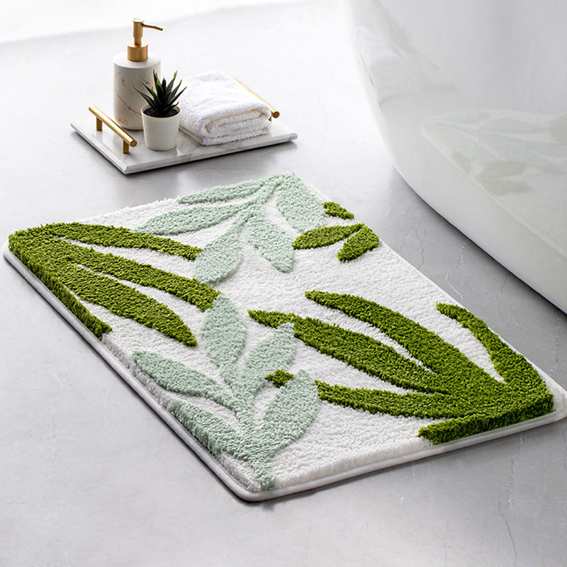 Light Green Leaves Bath Mat